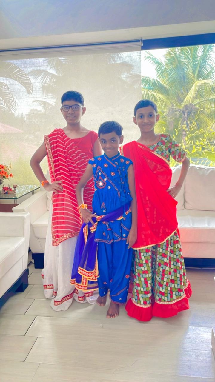 Family group photo in festive attire