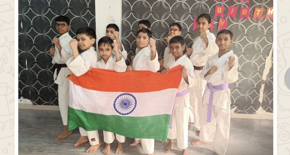Karate group with the Indian national flag