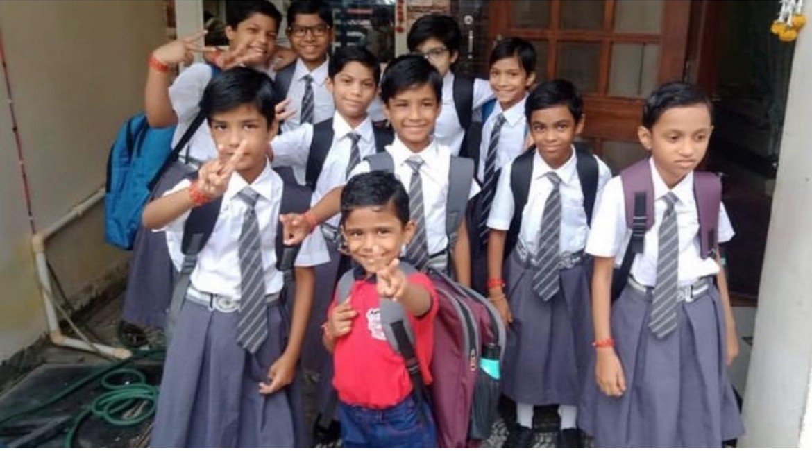 Children in school uniform together