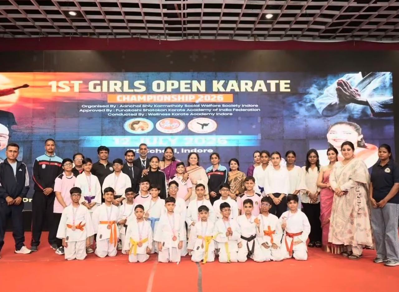Shiv Karmsthali's karate students and instructors at the First Girls Open Karate Championship