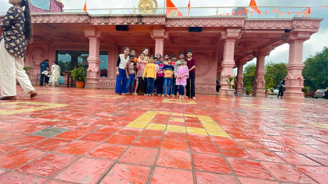 Children in a temple courtyard